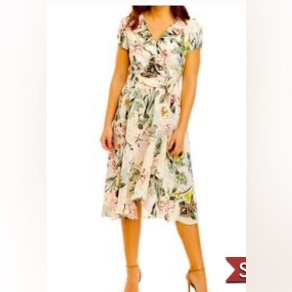 DN Design Floral Dress Pink Yellow Green Size 22W NWT - Picture 1 of 11
